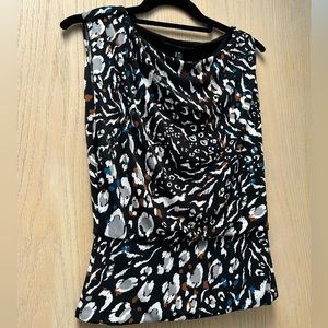 White House Black Market MJ Draped Top in Chatte Black Allover